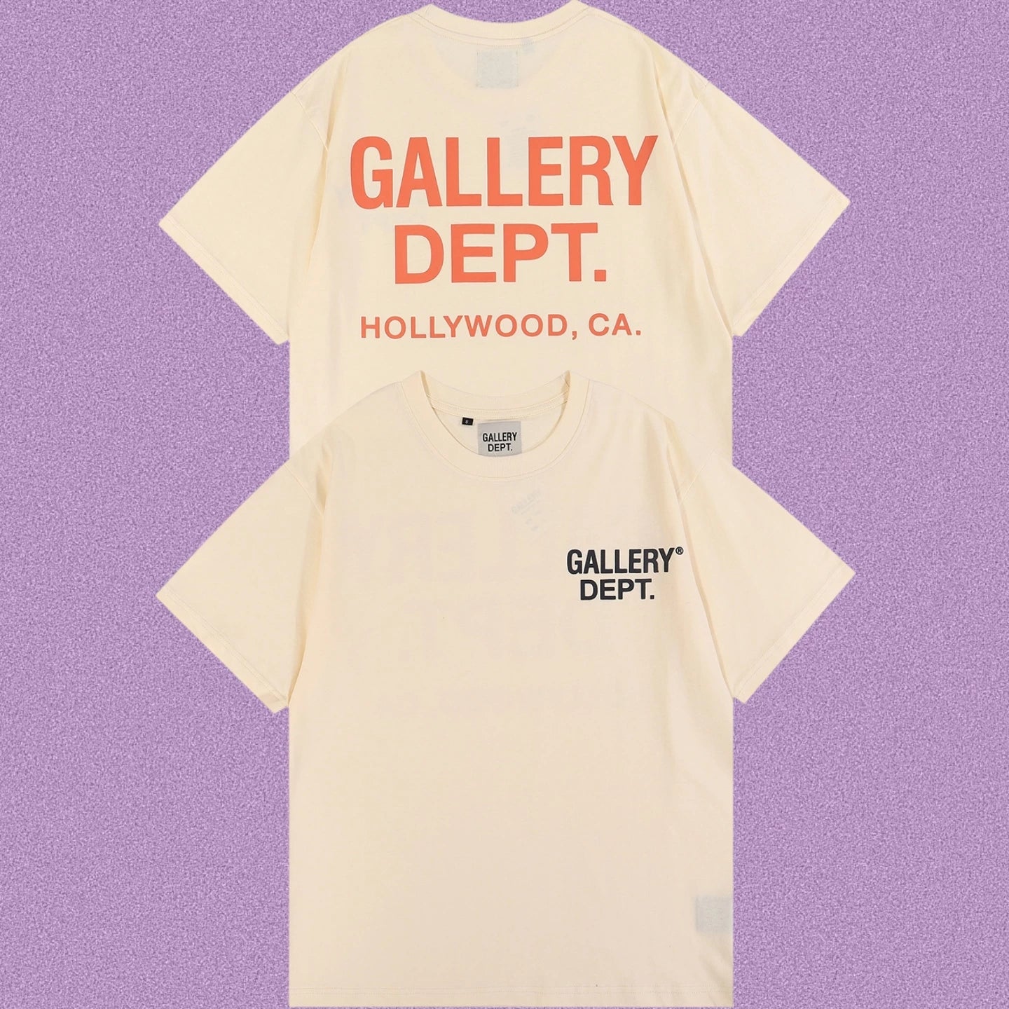 Gallery Dept. Hollywood Logo Short Sleeve T-Shirt - Cream/Orange