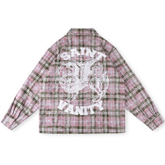 Saint Vanity Tiger Graphic Plaid Flannel Shirt - Pink/Green