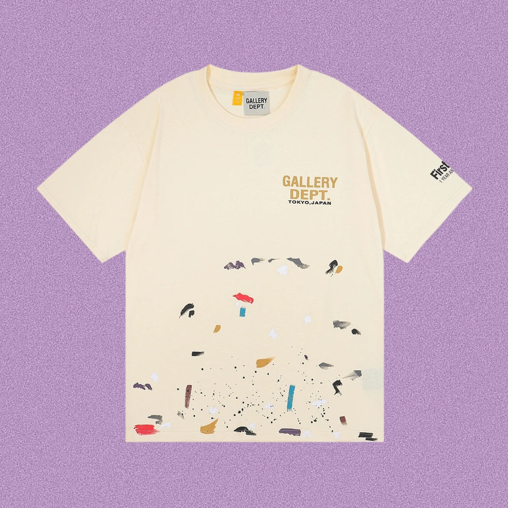 Gallery Dept. Paint Splatter Graphic Short Sleeve T-Shirt - Cream