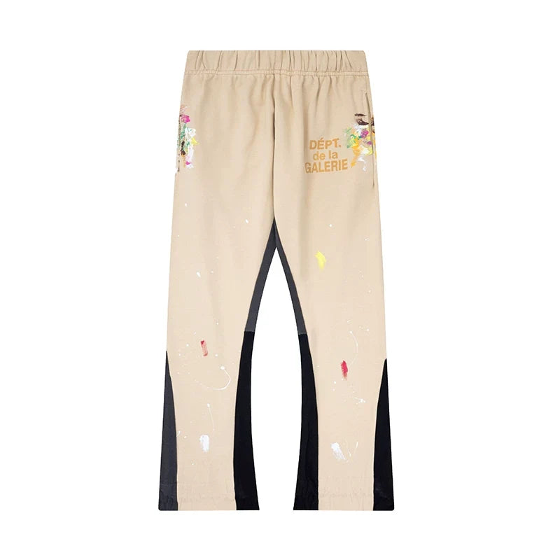 Gallery Dept. "DEPT. de la GALERIE" Paint Splatter Contrast Panel Sweatpants - Khaki/Tan