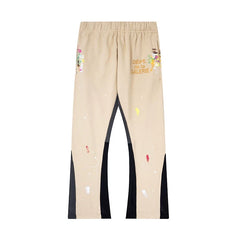 Gallery Dept. "DEPT. de la GALERIE" Paint Splatter Contrast Panel Sweatpants - Khaki/Tan