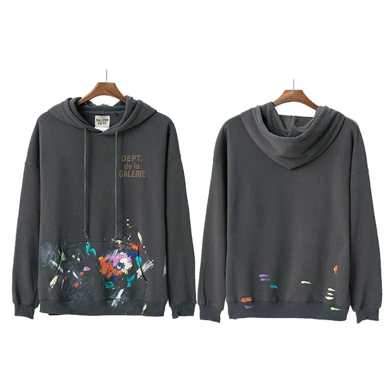 Gallery Dept Paint Splatter Charcoal Hoodie