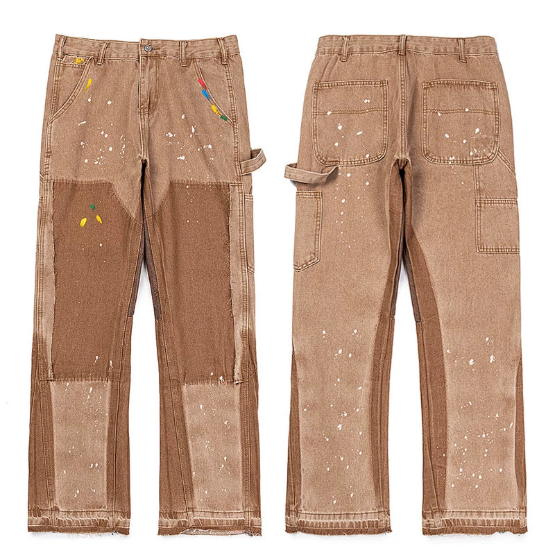 Gallery Dept. Paint Splatter Contrast Knee Patch Khaki Denim Jeans