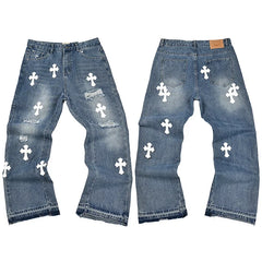 Gallery Dept. Paint Splatter & Patchwork Distressed Charcoal Denim Jeans