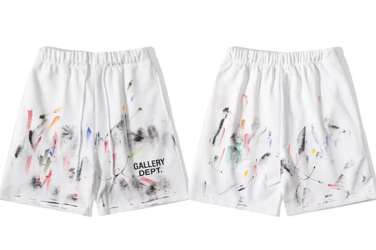 Gallery Dept. Heavy Paint Splatter & Logo French Terry Shorts - White