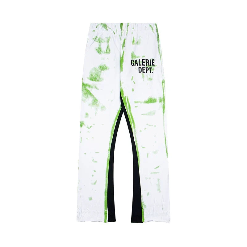 Gallery Dept. "GALERIE DEPT." Lime Green Tie-Dye Wash Contrast Panel Sweatpants - White