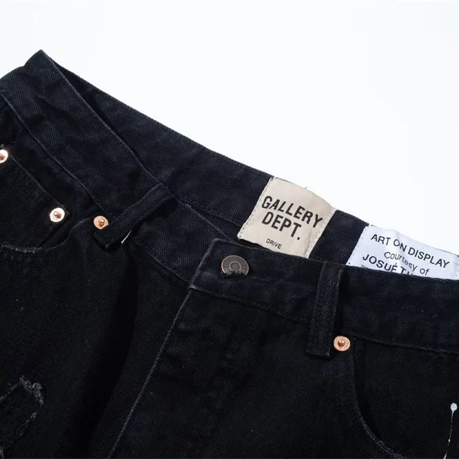 Gallery Dept. Distressed Paint Splatter Black Denim Shorts