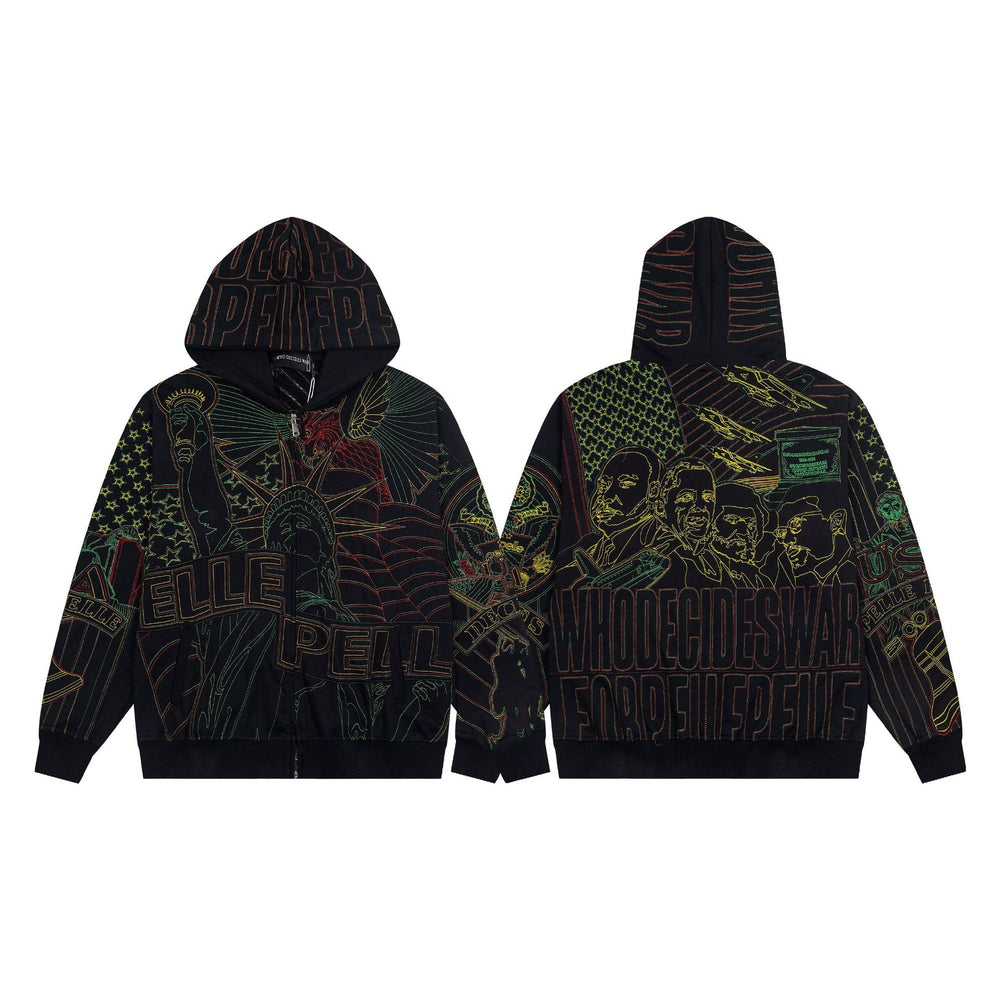 Who Decides War All-Over Print Zip-Up Hoodie - Black/Multi