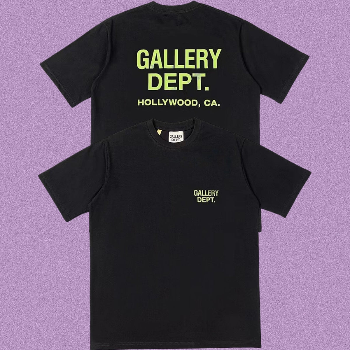 Gallery Dept. Hollywood Logo Short Sleeve T-Shirt - Black/Neon Green