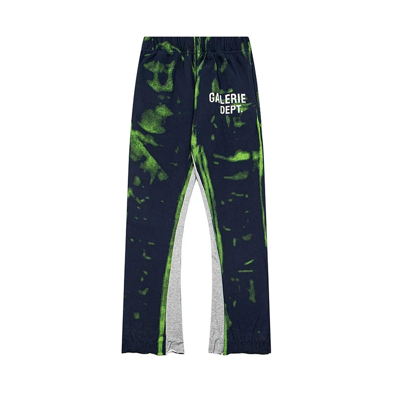 Gallery Dept. "GALERIE DEPT." Lime Green Tie-Dye Wash Contrast Panel Sweatpants - Navy
