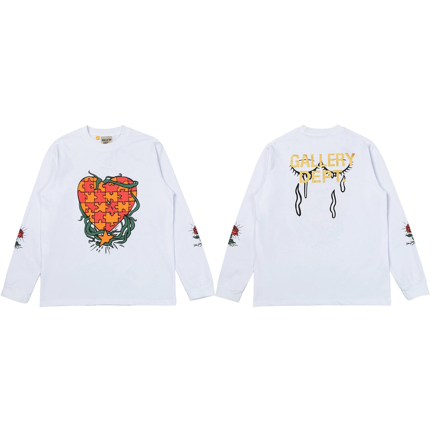 Gallery Dept. Puzzle Heart & Rose Graphic Long Sleeve T-Shirt - White