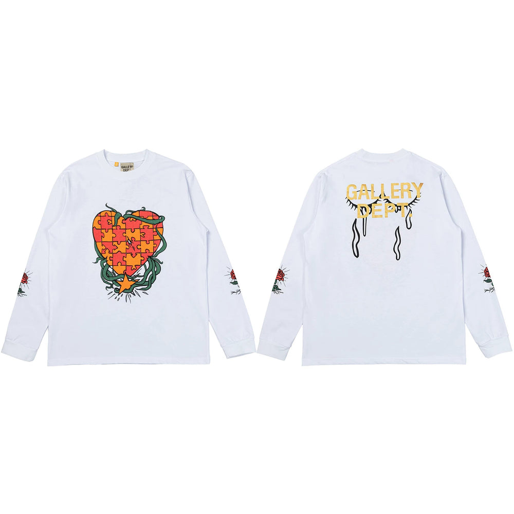 Gallery Dept. Puzzle Heart & Rose Graphic Long Sleeve T-Shirt - White