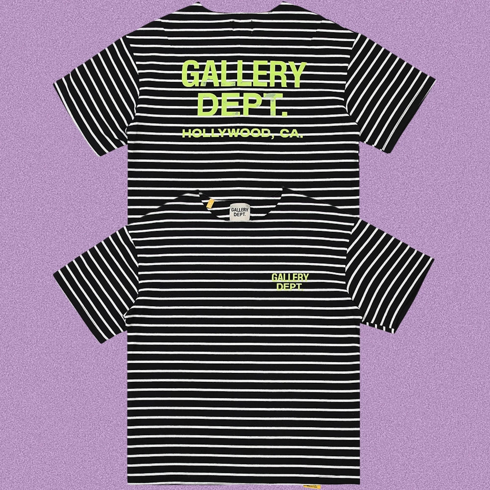 Gallery Dept. Striped Hollywood Logo Short Sleeve T-Shirt - Black/White