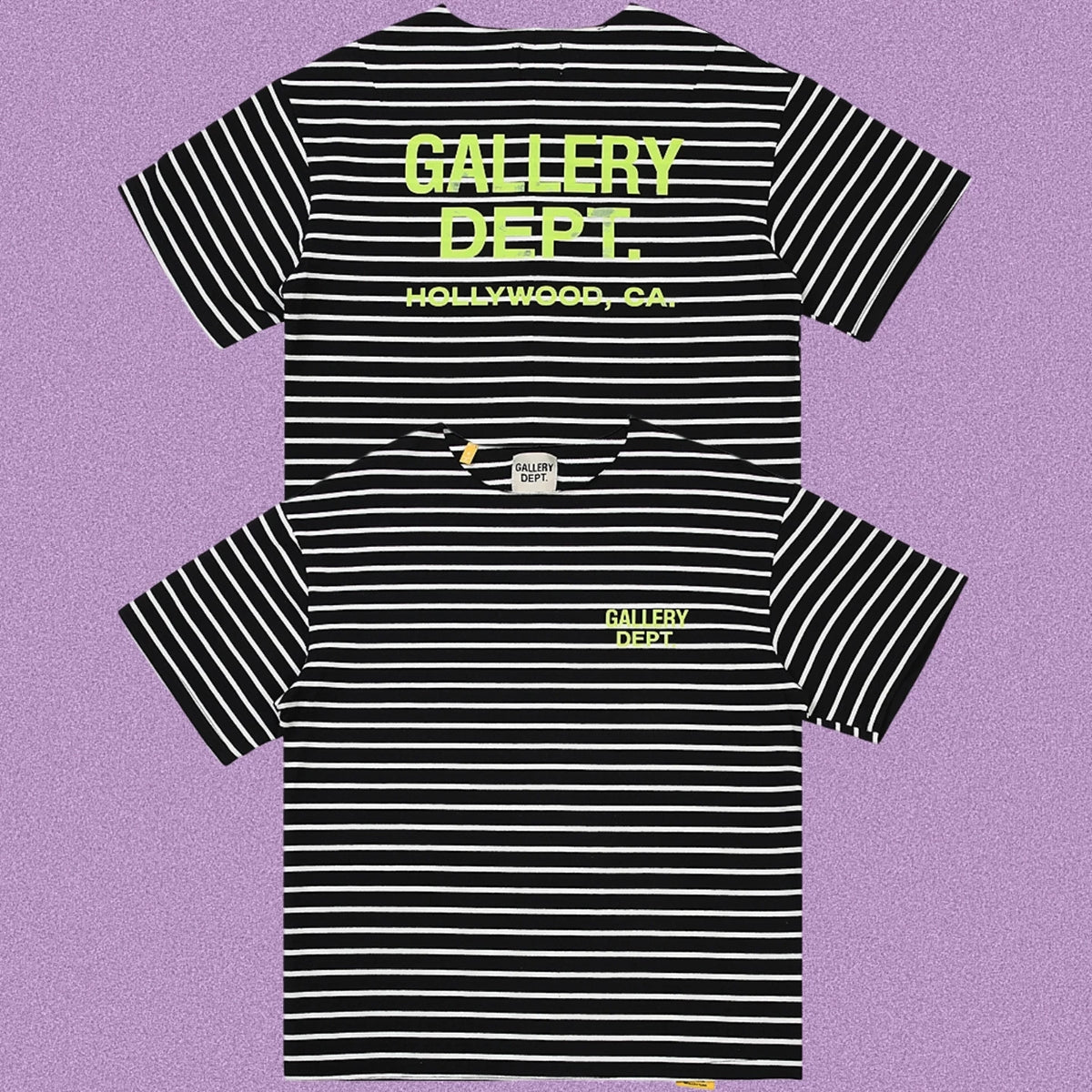 Gallery Dept. Striped Hollywood Logo Short Sleeve T-Shirt - Black/White
