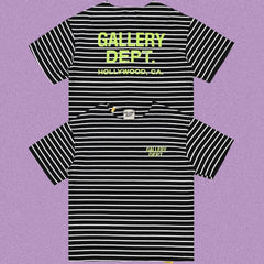 Gallery Dept. Striped Hollywood Logo Short Sleeve T-Shirt - Black/White