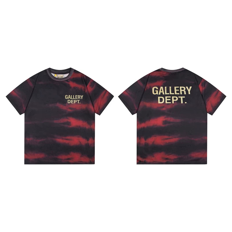 Gallery Dept. Stripe Tie-Dye Gold Logo Short Sleeve T-Shirt - Black/Red