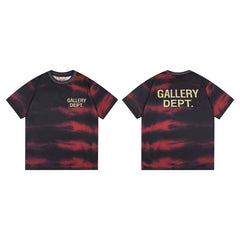 Gallery Dept. Stripe Tie-Dye Gold Logo Short Sleeve T-Shirt - Black/Red