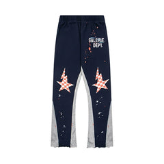 Gallery Dept. "GALERIE DEPT." Checkered Star Graphic Paint Splatter Contrast Panel Sweatpants - Navy & Grey