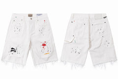 Gallery Dept. Raw-Edge Distressed Paint Splatter Denim Shorts - White