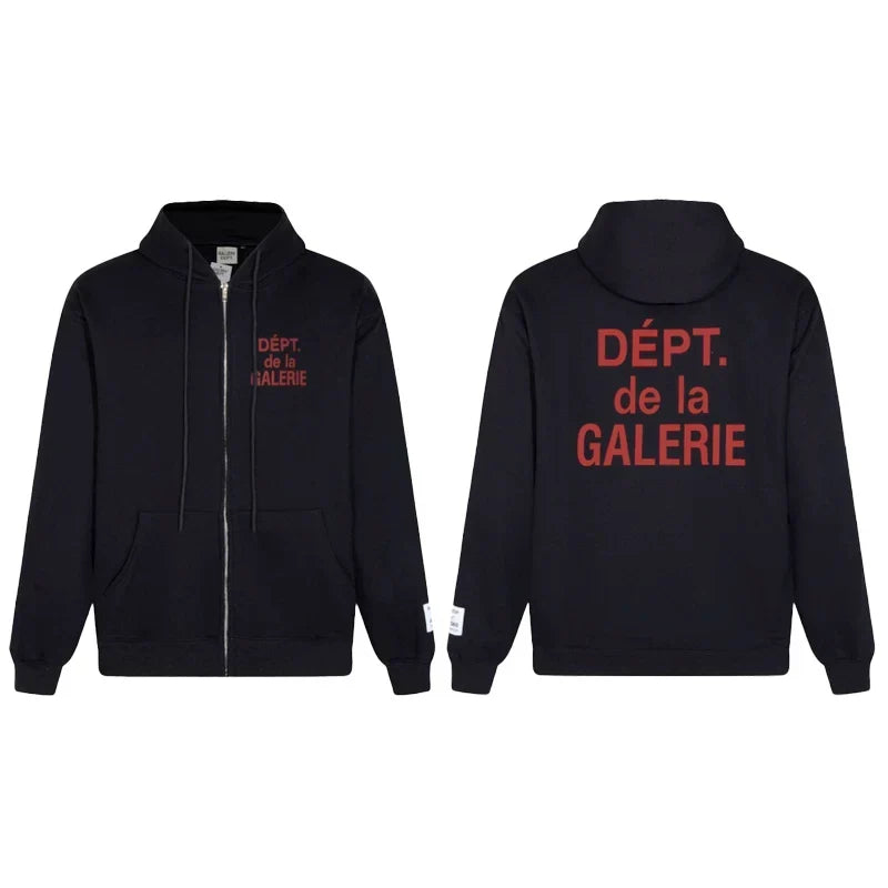 Gallery Dept. "Dépt. de la Galerie" Zip Hoodie – Red French Print, Oversized Fit
