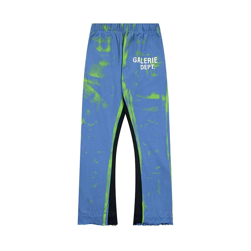 Gallery Dept. "GALERIE DEPT." Lime Green Tie-Dye Wash Contrast Panel Sweatpants - Blue