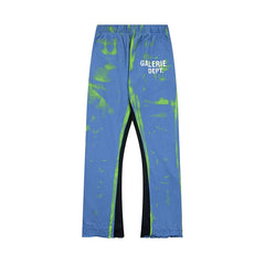 Gallery Dept. "GALERIE DEPT." Lime Green Tie-Dye Wash Contrast Panel Sweatpants - Blue
