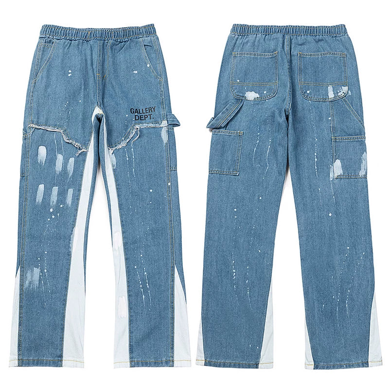 Gallery Dept. Contrast Side Panel Paint Splatter Denim Cargo Pants