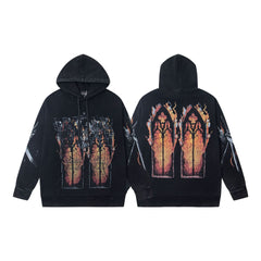 Who Decides War Flame Stained Glass Hoodie - Black/Orange