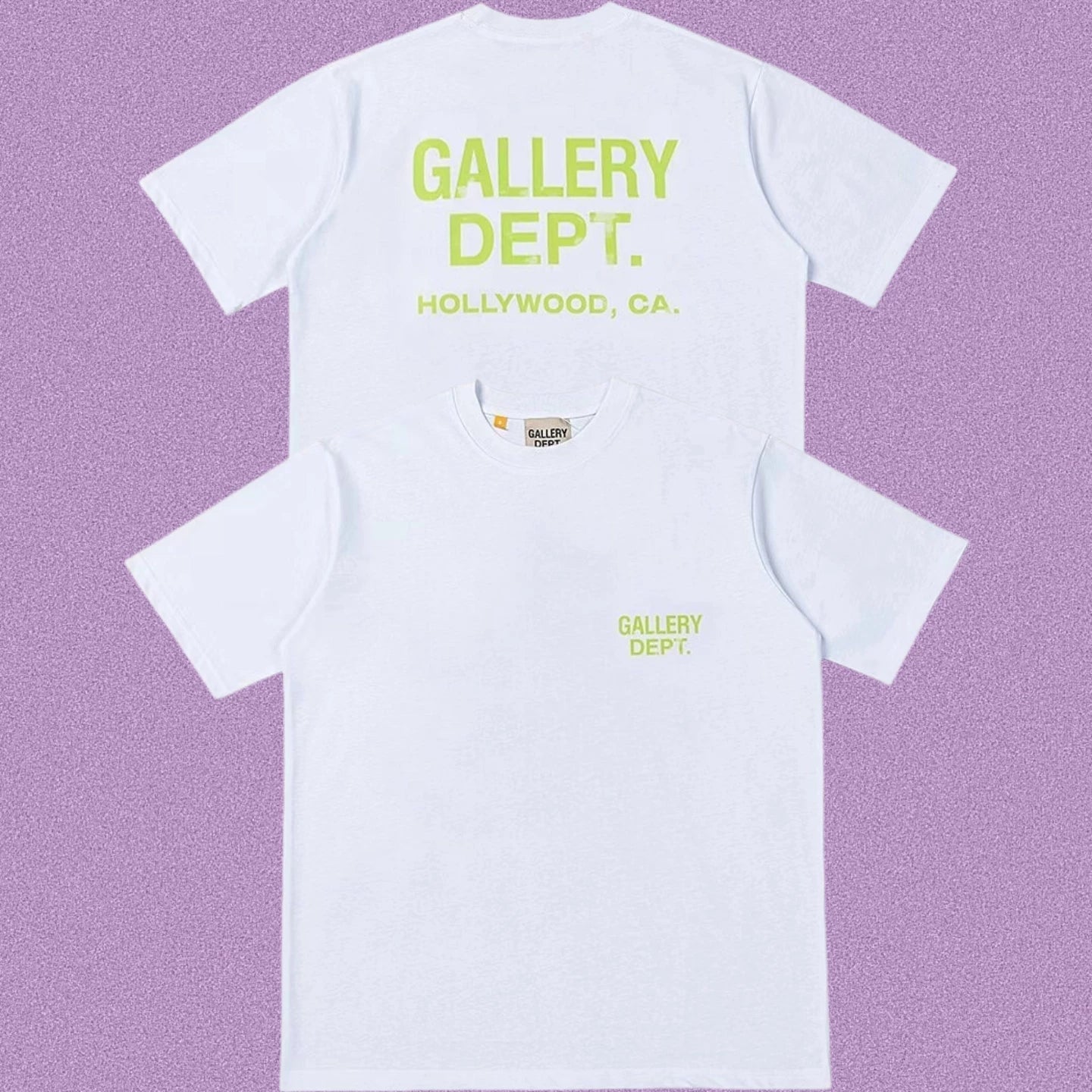Gallery Dept. Hollywood Logo Short Sleeve T-Shirt - White/Neon Green