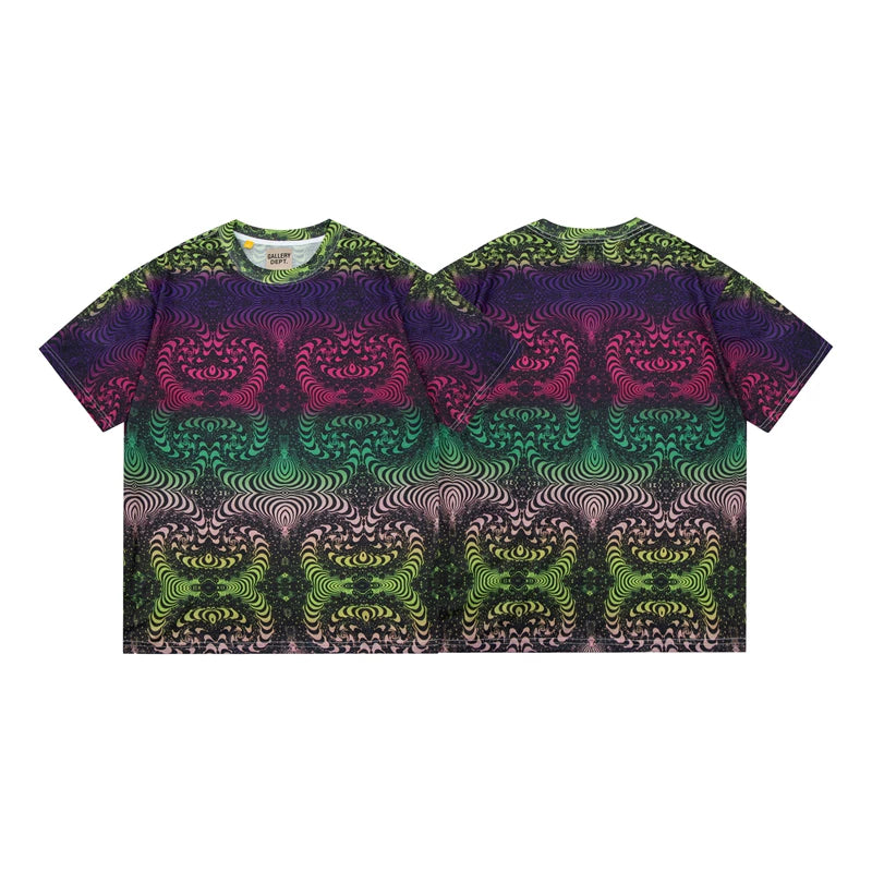 Gallery Dept. Geometric Spiral Gradient Short Sleeve T-Shirt - Green/Purple
