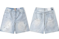 Gallery Dept. Paint Splatter Denim Shorts - Light Blue