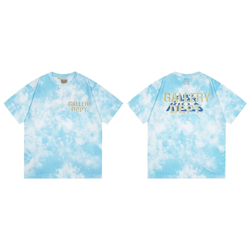 Gallery Dept. Marble Tie-Dye Gold Logo Short Sleeve T-Shirt - Light Blue