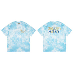 Gallery Dept. Marble Tie-Dye Gold Logo Short Sleeve T-Shirt - Light Blue