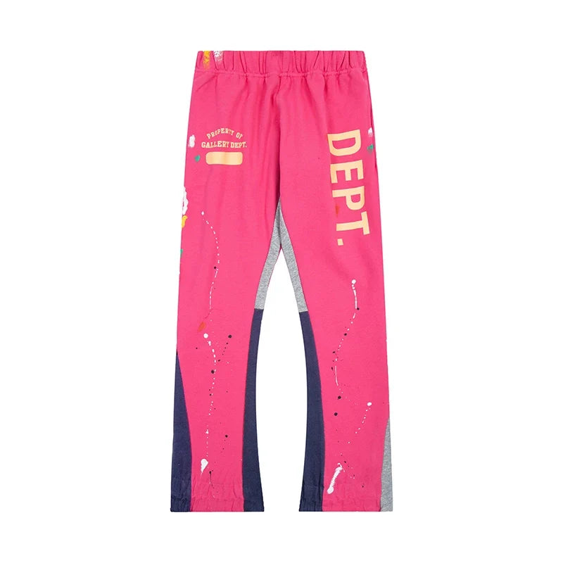 Gallery Dept. "DEPT." Vertical Logo Paint Splatter Contrast Panel Sweatpants - Hot Pink