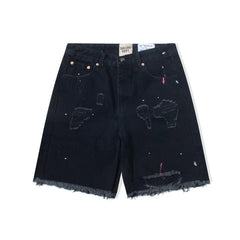 Gallery Dept. Distressed Paint Splatter Black Denim Shorts