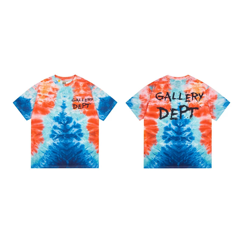 Gallery Dept. Split Tie-Dye Hand-Lettered Logo Short Sleeve T-Shirt - Red/Blue