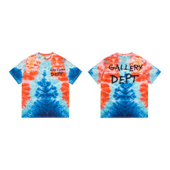 Gallery Dept. Split Tie-Dye Hand-Lettered Logo Short Sleeve T-Shirt - Red/Blue