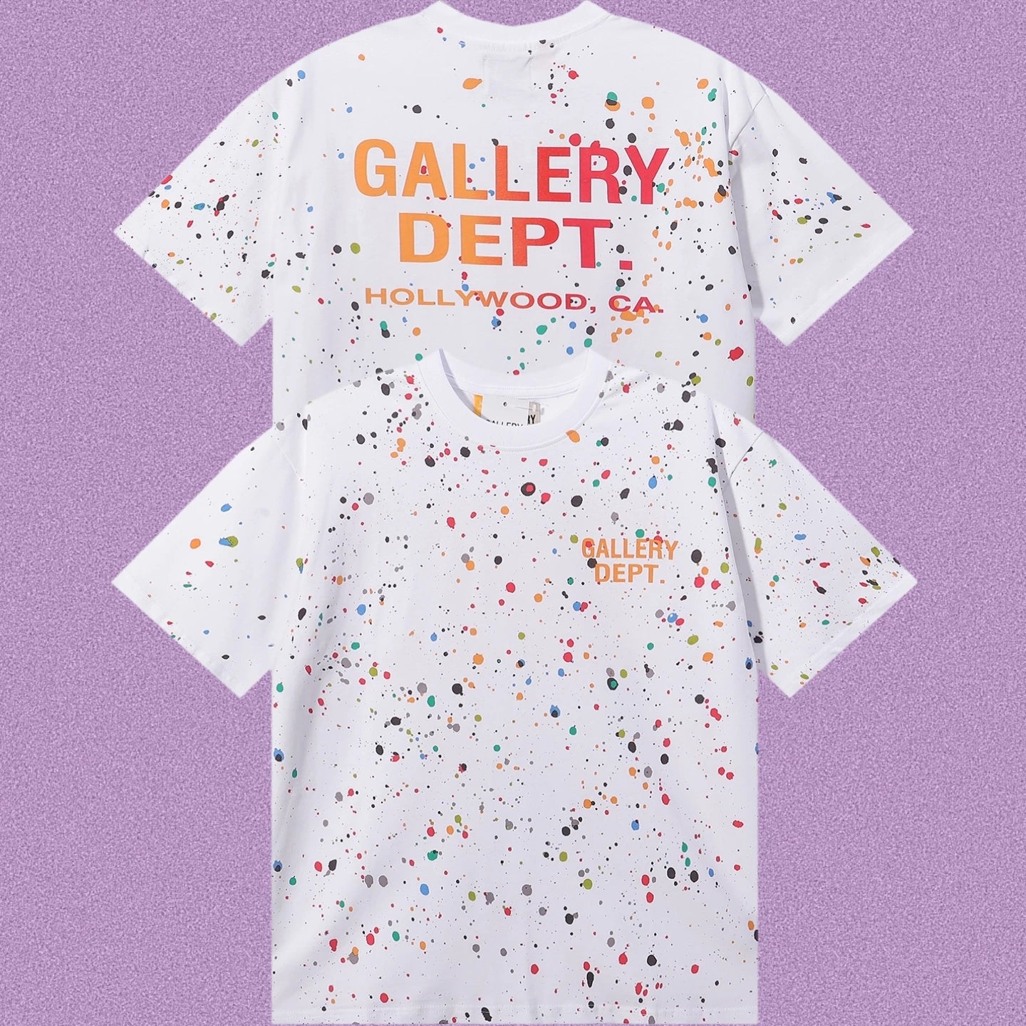 Gallery Dept. Paint Splatter Gradient Logo Short Sleeve T-Shirt - White