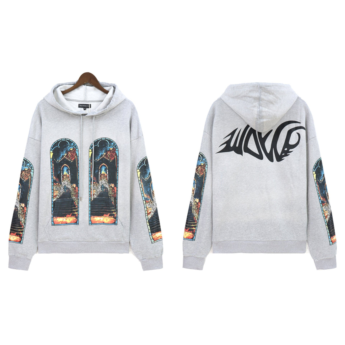 Who Decides War Lettering Stained Glass Hoodie - Light Grey/Multi