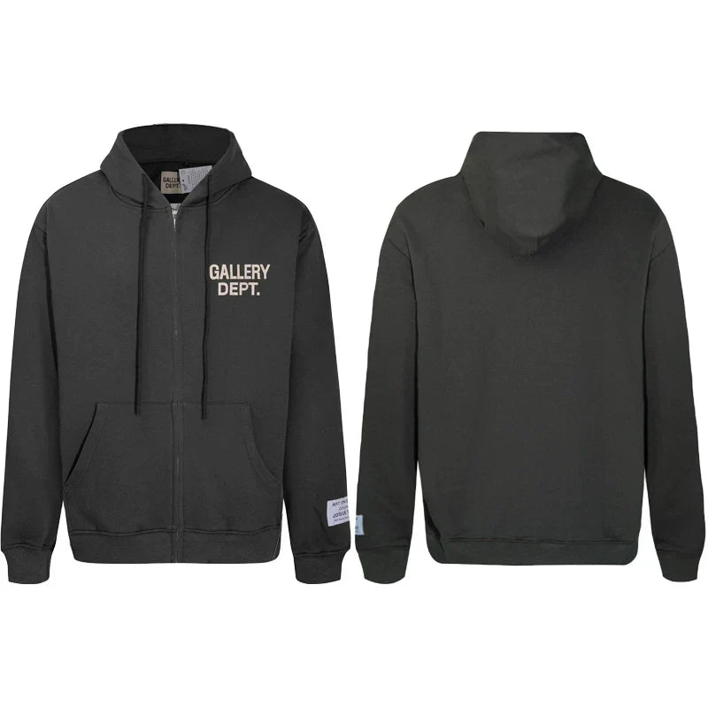 Gallery Dept Dark Olive Green Beige Logo Full Zip Up Hoodie