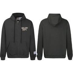 Gallery Dept Dark Olive Green Beige Logo Full Zip Up Hoodie