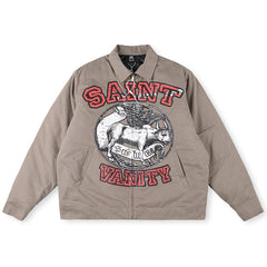 Saint Vanity Bull Graphic Zip Work Jacket - Khaki