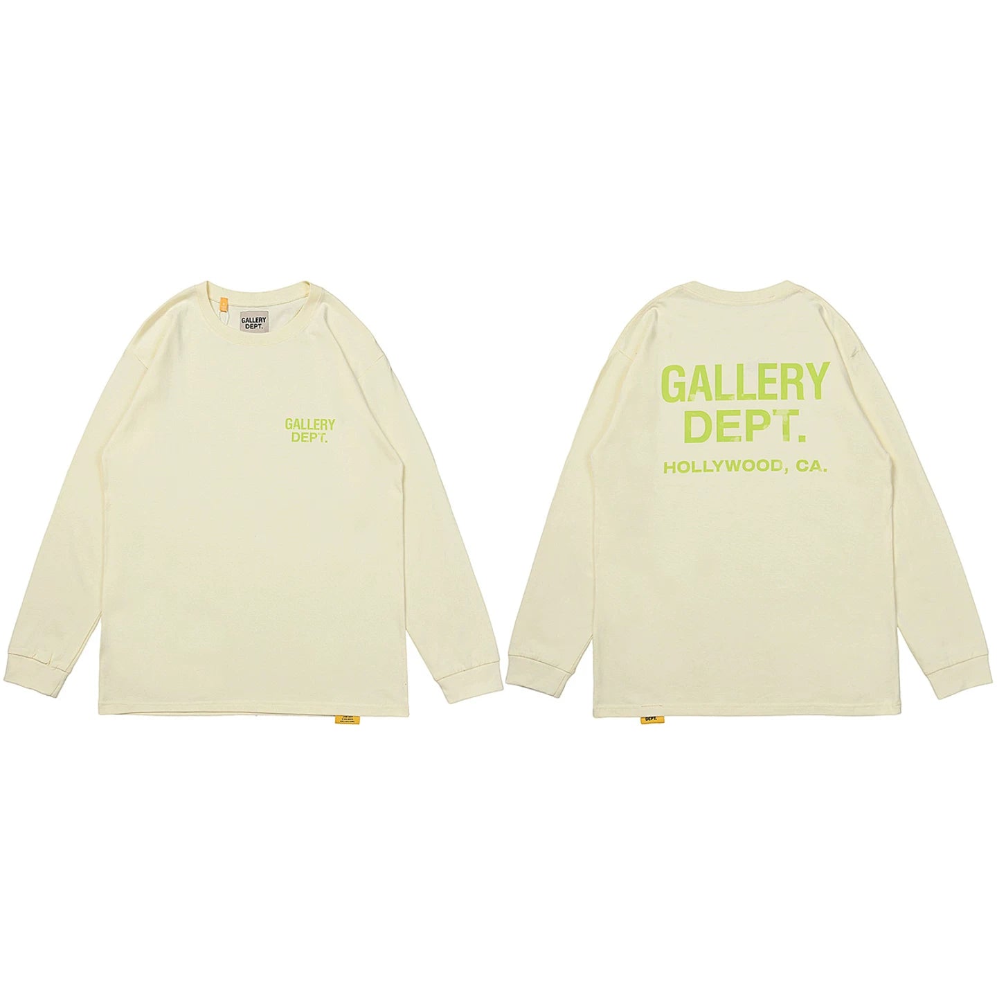Gallery Dept. Hollywood Logo Long Sleeve T-Shirt - Cream/Neon Yellow