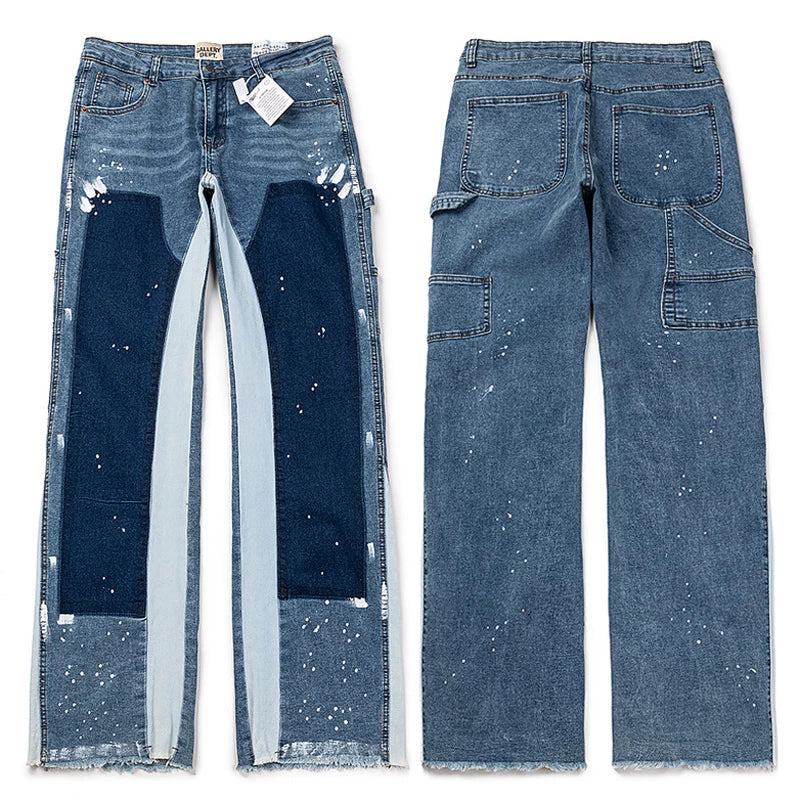 Gallery Dept. Contrast Knee Patch & Paint Splatter Blue Denim Jeans