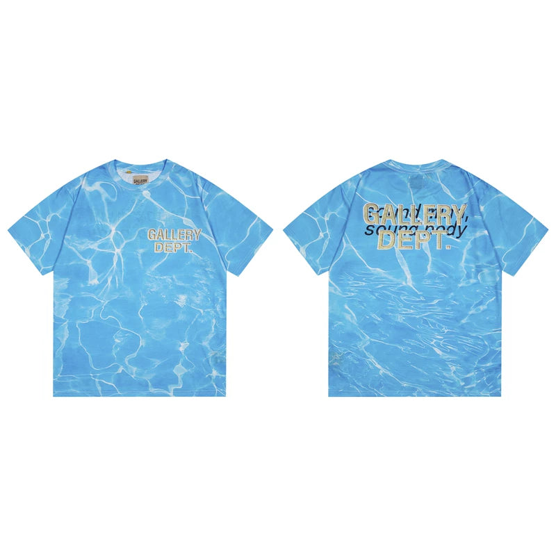 Gallery Dept. Water-Effect Tie-Dye Sound Mind Short Sleeve T-Shirt - Blue