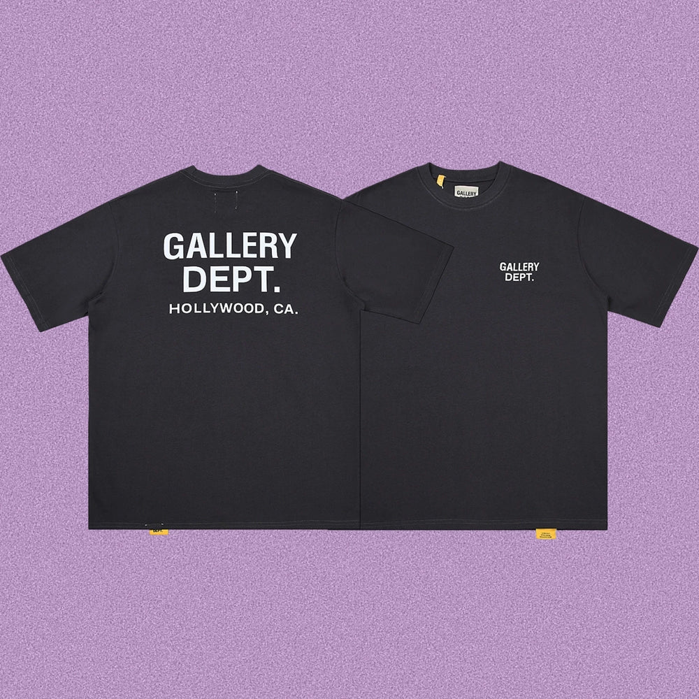 Gallery Dept. Hollywood Logo Short Sleeve T-Shirt - Dark Charcoal/White