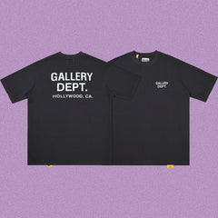 Gallery Dept. Hollywood Logo Short Sleeve T-Shirt - Dark Charcoal/White