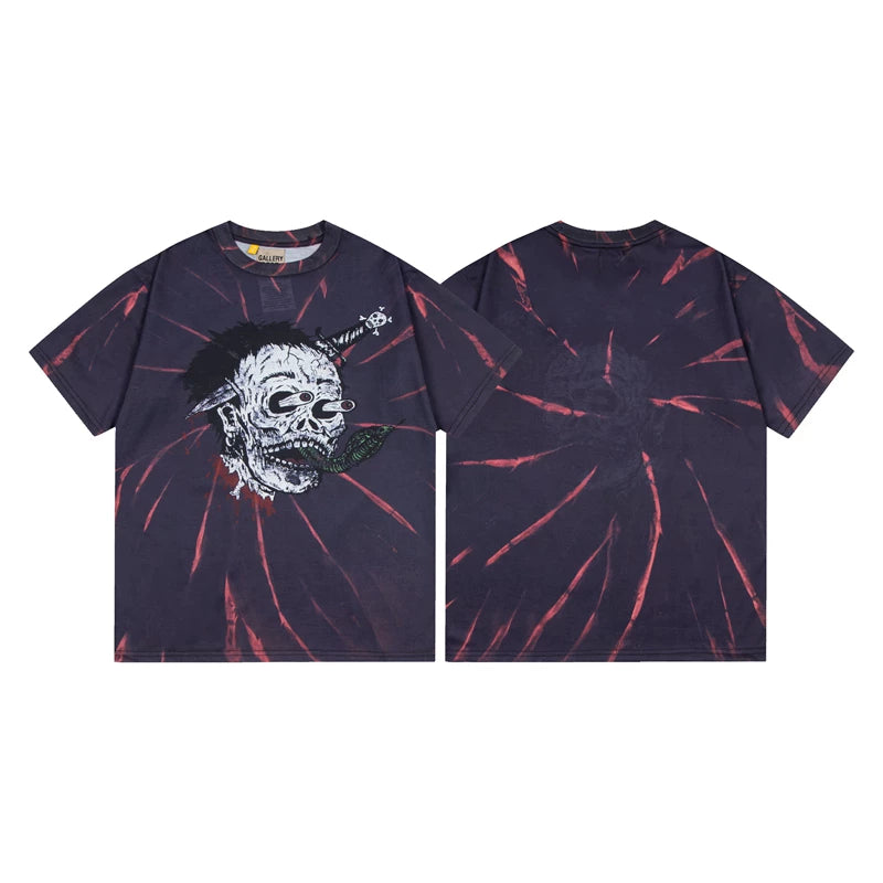 Gallery Dept. Tie-Dye Skull Graphic Short Sleeve T-Shirt - Dark/Red
