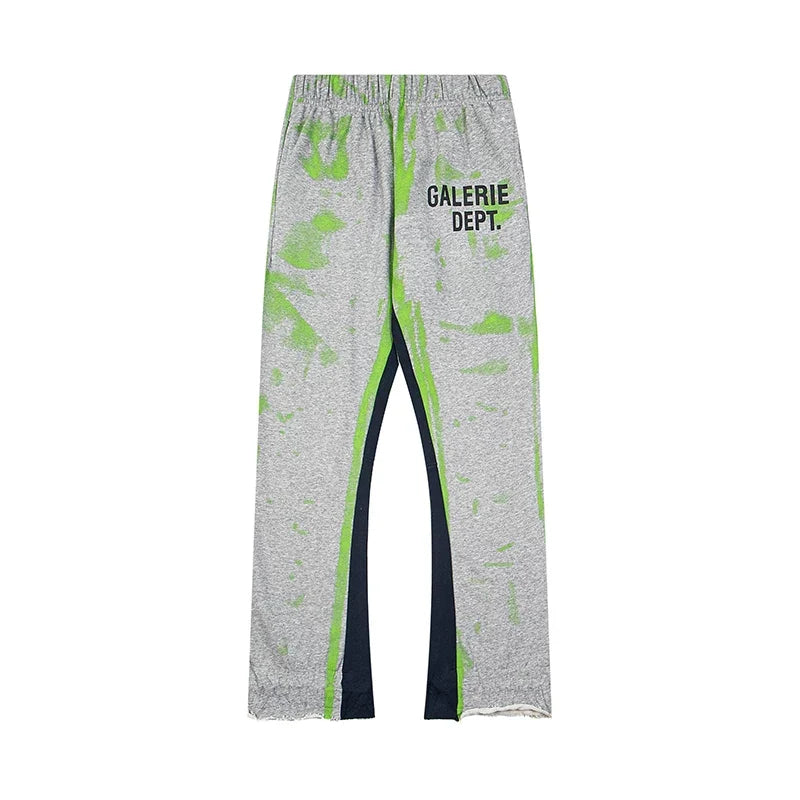 Gallery Dept. "GALERIE DEPT." Lime Green Tie-Dye Wash Contrast Panel Sweatpants - Heather Grey