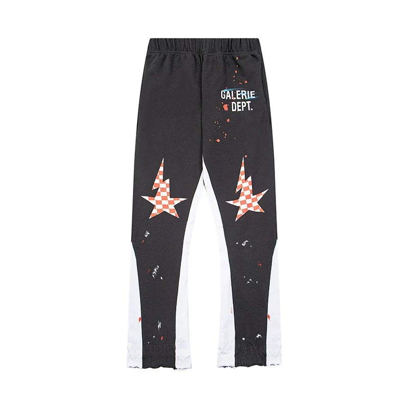 Gallery Dept. Paint Splatter Checkerboard Star Flare Sweatpants - Black/White